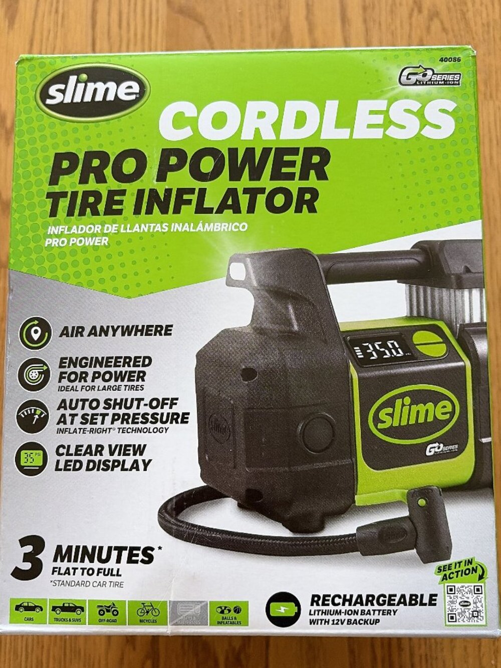 Slime Cordless Pro Power Tire Inflator Air Compressor Auto Shut-off 3-min 40086